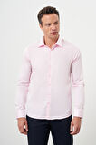  Erkek Pembe Pamuk Düz Desen Sert Yaka Slim Fit  Gömlek