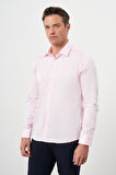  Erkek Pembe Pamuk Düz Desen Sert Yaka Slim Fit  Gömlek