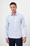  Erkek A. MAVİ Pamuk Düz Desen Sert Yaka Slim Fit  Gömlek