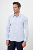  Erkek A. MAVİ Pamuk Düz Desen Sert Yaka Slim Fit  Gömlek