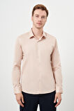  Erkek Bej Pamuk Düz Desen Sert Yaka Slim Fit  Gömlek