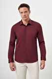  Erkek Bordo Pamuk Düz Desen Sert Yaka Slim Fit  Gömlek