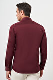  Erkek Bordo Pamuk Düz Desen Sert Yaka Slim Fit  Gömlek