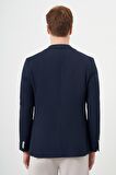  Erkek Lacivert Dokuma Slim Fit Torba Cep Mono Yaka Spor Ceket