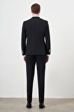  Erkek Siyah Polyamide Trend Kruvaze Slim Fit Sivri Yaka Takım Elbise