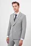  Erkek Gri Polyamide Trend Kruvaze Slim Fit Sivri Yaka Takım Elbise