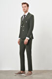  Erkek Haki Polyamide Trend Kruvaze Slim Fit Sivri Yaka Takım Elbise