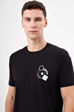  Erkek Siyah Trend Süprem Baskılı Bisiklet Yaka Dynamic Fit T-Shirt