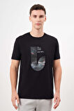  Erkek Siyah Trend Süprem Baskılı Bisiklet Yaka Dynamic Fit T-Shirt
