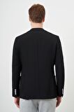  Erkek Siyah Dokuma Slim Fit Torba Cep Mono Yaka Spor Ceket