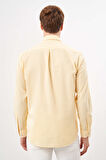  Erkek Sarı Pamuk Çizgili Panolu Düğmeli Yaka Regular Fit Gömlek