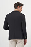  Erkek Siyah Örme Slim Fit Torba Cep Mono Yaka Spor Ceket
