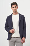  Erkek Lacivert Örme Slim Fit Torba Cep Mono Yaka Spor Ceket