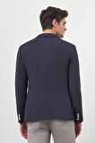  Erkek Lacivert Örme Slim Fit Torba Cep Mono Yaka Spor Ceket