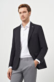  Erkek Siyah Poliviskon Slim Fit Mono Yaka Klasik Ceket