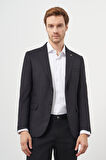  Erkek Siyah Poliviskon Slim Fit Mono Yaka Klasik Ceket