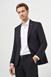  Erkek Siyah Poliviskon Slim Fit Mono Yaka Klasik Ceket