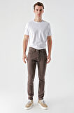  Erkek KAHVE Mevsimlik Pamuk 5 Cep Slim Fit Jean Pantolon