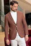  Erkek Kiremit Dokuma Slim Fit Mono Yaka Ceket