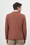  Erkek Kiremit Dokuma Slim Fit Mono Yaka Ceket