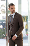  Erkek KAHVE Trend Slim Fit Mono Yaka Takım Elbise