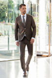  Erkek KAHVE Trend Slim Fit Mono Yaka Takım Elbise