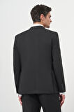  Erkek Siyah Basic Jakar Desen Slim Fit Sivri Yaka Takım Elbise