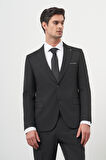  Erkek Siyah Basic Jakar Desen Slim Fit Sivri Yaka Takım Elbise