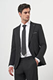  Erkek Siyah Basic Jakar Desen Slim Fit Sivri Yaka Takım Elbise