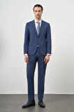  Erkek İndigo Yün Slim Fit Mono Yaka Takım Elbise
