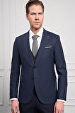  Erkek Lacivert Trend Yelekli Kombinli Yünlü Slim Fit Sivri Yaka Takım Elbise