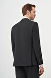  Erkek Siyah Yünlü Slim Fit Mono Yaka Takım Elbise