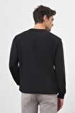  Erkek Siyah Basic Bisiklet Yaka Sweat-Shirt