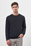  Erkek Lacivert Basic Bisiklet Yaka Sweat-Shirt