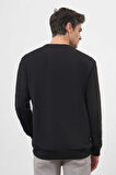  Erkek Siyah Trend Bisiklet Yaka Sweat-Shirt