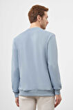  Erkek Mavi Trend Bisiklet Yaka Sweat-Shirt
