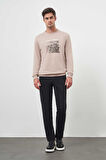  Erkek Taş Trend Bisiklet Yaka Sweat-Shirt