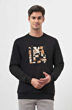  Erkek Siyah Trend Bisiklet Yaka Sweat-Shirt
