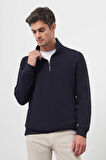  Erkek Lacivert Trend Dik Yaka Sweat-Shirt