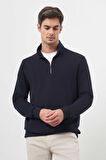  Erkek Lacivert Trend Dik Yaka Sweat-Shirt