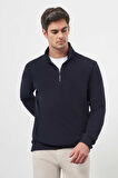  Erkek Lacivert Trend Dik Yaka Sweat-Shirt