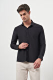  Erkek Siyah Trend Slim Fit İtalyan Yaka Gömlek