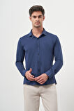  Erkek Lacivert Trend Slim Fit İtalyan Yaka Gömlek