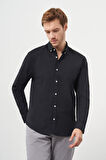  Erkek Siyah Pamuk Trend Düğmeli Yaka Dynamic Fit Gömlek