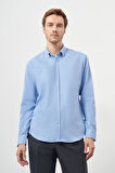  Erkek Mavi Pamuk Trend Dynamic Fit Düğmeli Yaka Gömlek