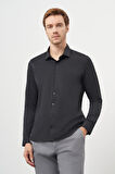  Erkek Siyah Basic Slim Fit İtalyan Yaka Gömlek