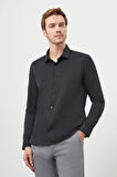  Erkek Siyah Basic Slim Fit İtalyan Yaka Gömlek