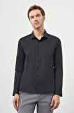  Erkek Siyah Basic Slim Fit İtalyan Yaka Gömlek