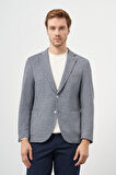  Erkek İndigo Örme Trend Slim Fit Mono Yaka Ceket