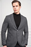  Erkek Siyah Dokuma Slim Fit Dar Kesim Mono Yaka Ceket